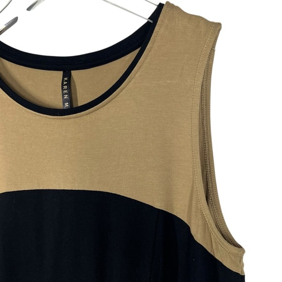 KAREN MILLEN Black & Tan Colorblock Sleeveless Blouse with Peplum Hem Size 10 - Picture 2 of 7